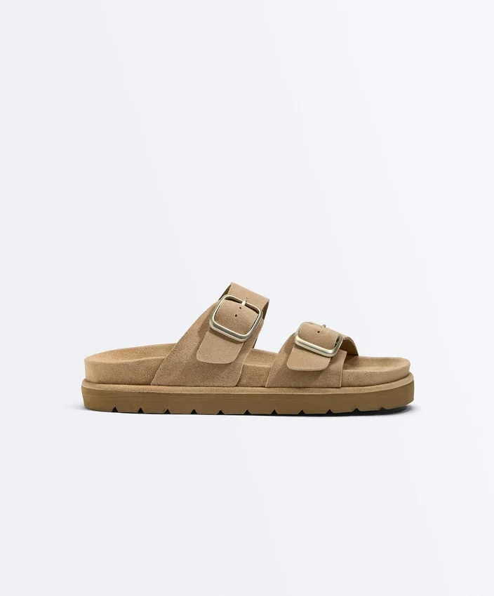 Buckle Split-Leather Platform Sandals Buckle Split-Leather Platform Sandals