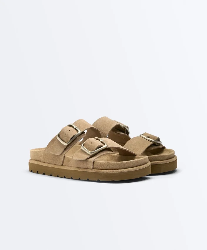 Buckle Split-Leather Platform Sandals Buckle Split-Leather Platform Sandals