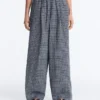Check Cotton Blend Wide-Leg Trousers