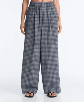 Check Cotton Blend Wide-Leg Trousers