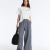 Check Cotton Blend Wide-Leg Trousers