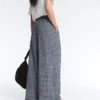 Check Cotton Blend Wide-Leg Trousers