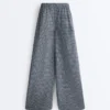 Check Cotton Blend Wide-Leg Trousers