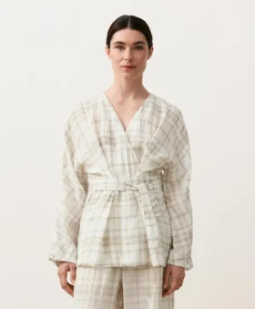 Check Linen and Lyocell Blend Kimono Shirt Check Linen and Lyocell Blend Kimono Shirt