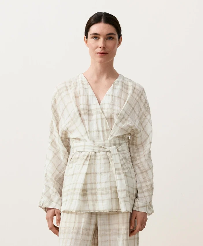Check Linen and Lyocell Blend Kimono Shirt Check Linen and Lyocell Blend Kimono Shirt