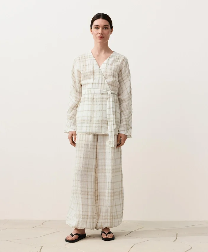 Check Linen and Lyocell Blend Kimono Shirt Check Linen and Lyocell Blend Kimono Shirt