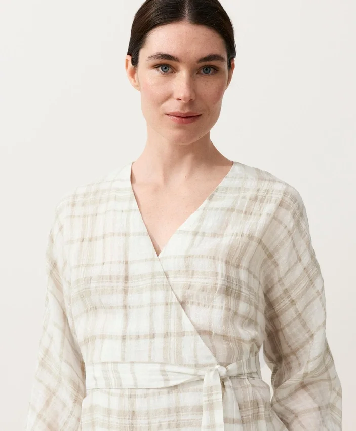 Check Linen and Lyocell Blend Kimono Shirt Check Linen and Lyocell Blend Kimono Shirt
