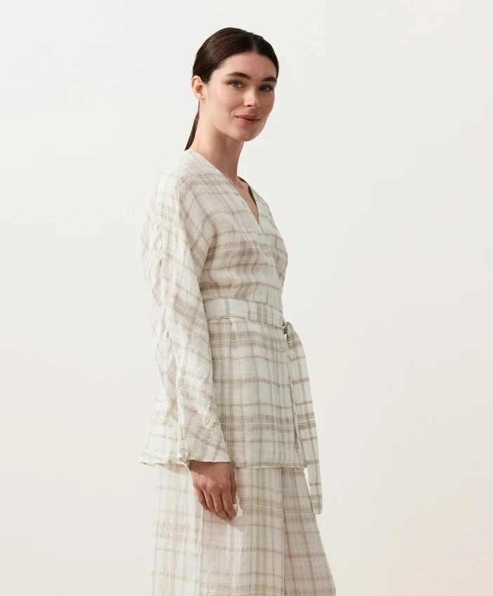 Check Linen and Lyocell Blend Kimono Shirt Check Linen and Lyocell Blend Kimono Shirt