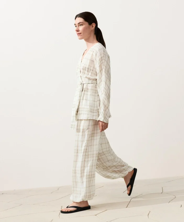 Check Linen and Lyocell Blend Kimono Shirt Check Linen and Lyocell Blend Kimono Shirt
