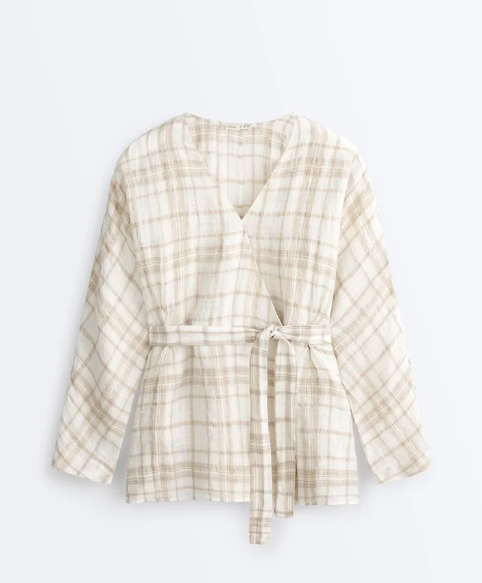 Check Linen and Lyocell Blend Kimono Shirt Check Linen and Lyocell Blend Kimono Shirt