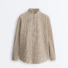 Checked Cotton Blend Stand-Up Collar Shirt
