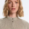 Checked Cotton Blend Stand-Up Collar Shirt