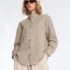 Checked Cotton Blend Stand-Up Collar Shirt