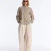 Checked Cotton Blend Stand-Up Collar Shirt