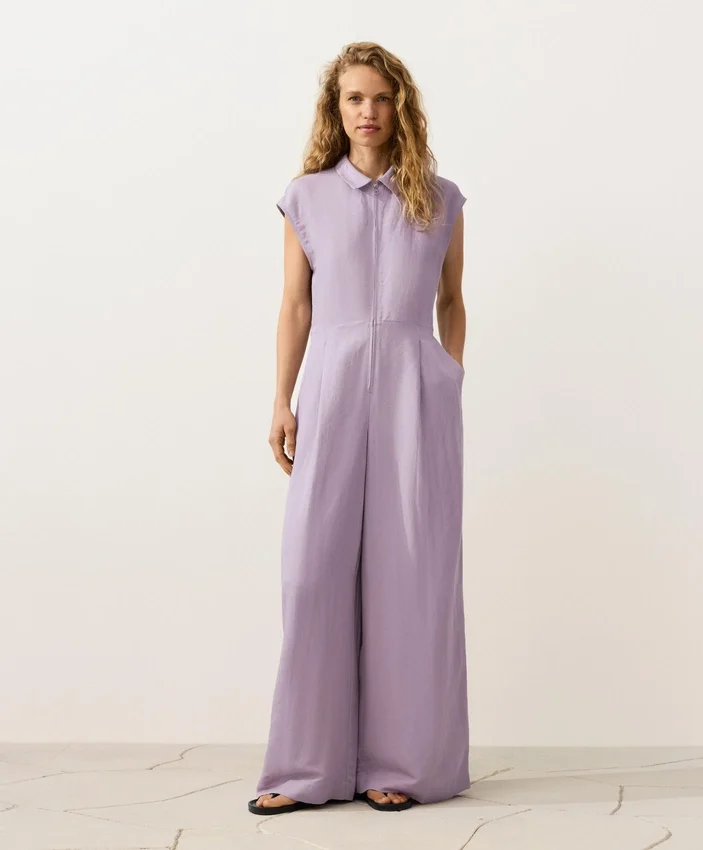 Collared Cotton Long Jumpsuit Collared Cotton Long Jumpsuit