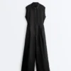 Collared Cotton Long Jumpsuit