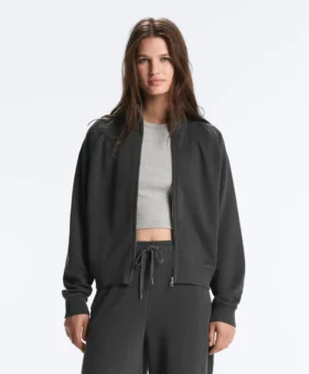 Cotton Blend Fleece High Neck Jacket