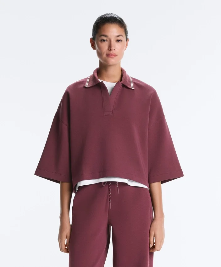 Cotton Blend Polo Sweatshirt with Wide Sleeves Cotton Blend Polo Sweatshirt with Wide Sleeves