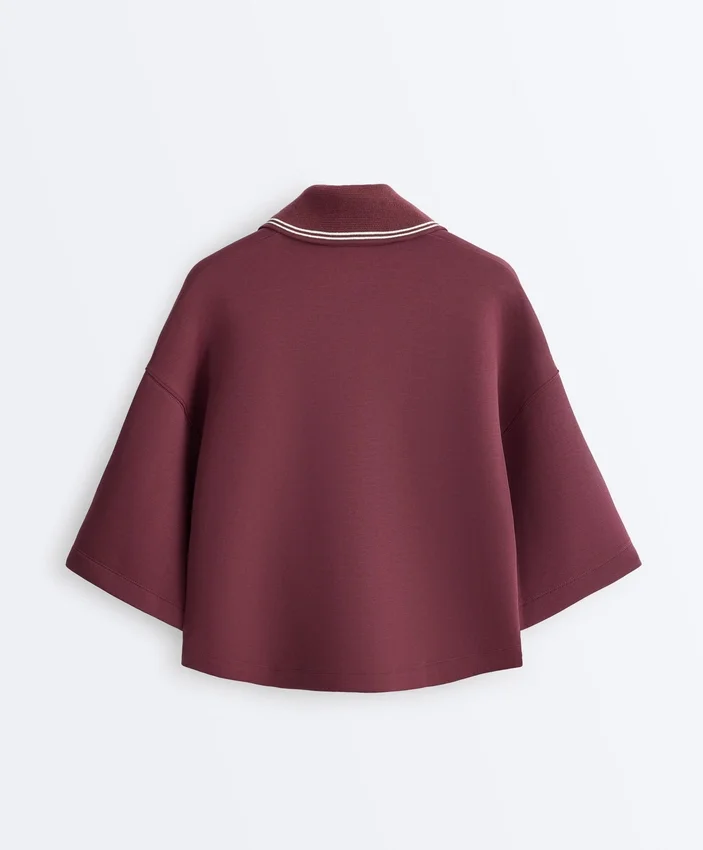 Cotton Blend Polo Sweatshirt with Wide Sleeves Cotton Blend Polo Sweatshirt with Wide Sleeves