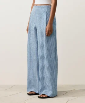 Cotton Blend Striped Straight-Leg Trousers