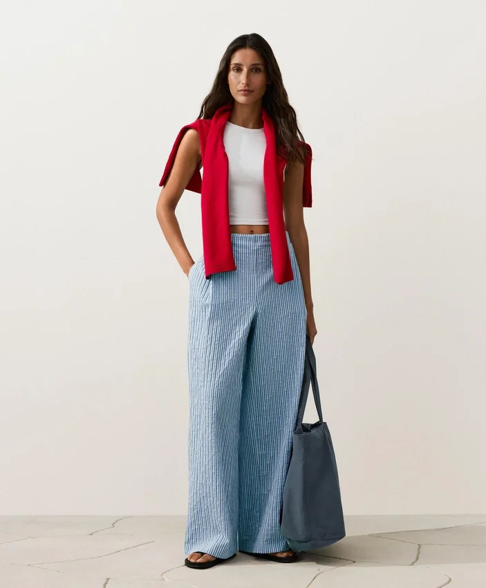 Cotton Blend Striped Straight-Leg Trousers Cotton Blend Striped Straight-Leg Trousers