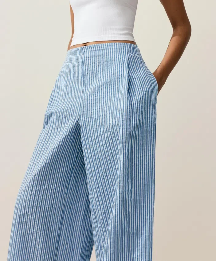 Cotton Blend Striped Straight-Leg Trousers Cotton Blend Striped Straight-Leg Trousers