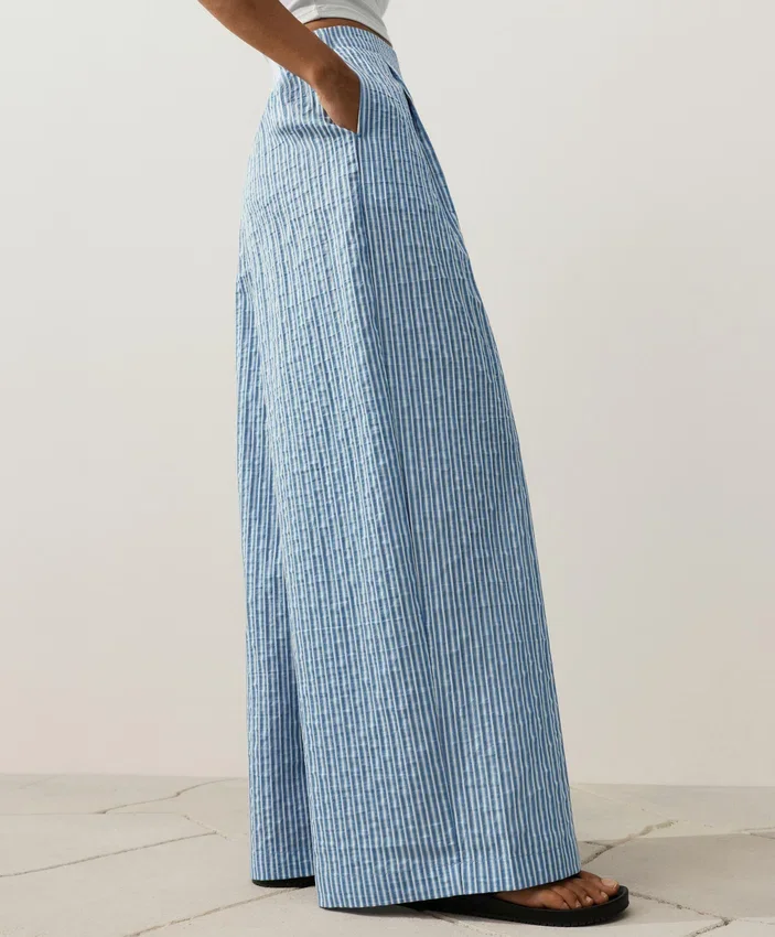 Cotton Blend Striped Straight-Leg Trousers Cotton Blend Striped Straight-Leg Trousers