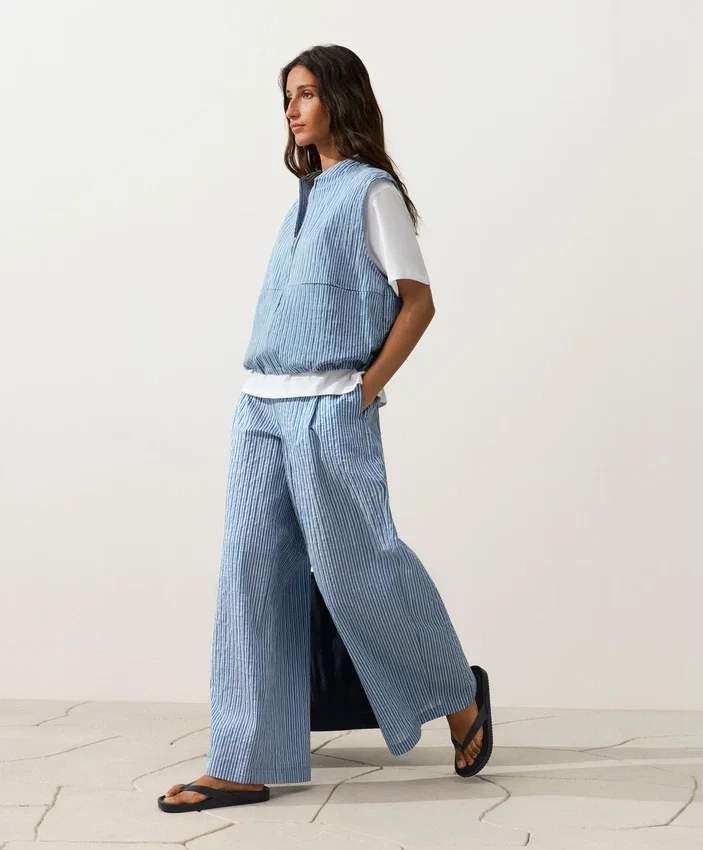 Cotton Blend Striped Straight-Leg Trousers Cotton Blend Striped Straight-Leg Trousers