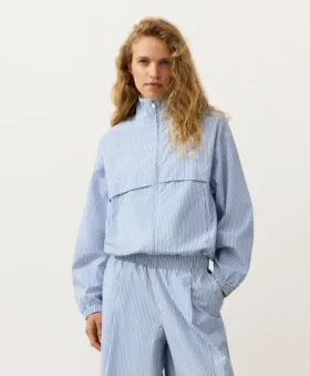 Cotton Blend Striped Track Jacket