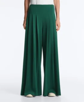 Cotton Wide-Leg Pique Trousers with Pleats Cotton Wide-Leg Pique Trousers with Pleats
