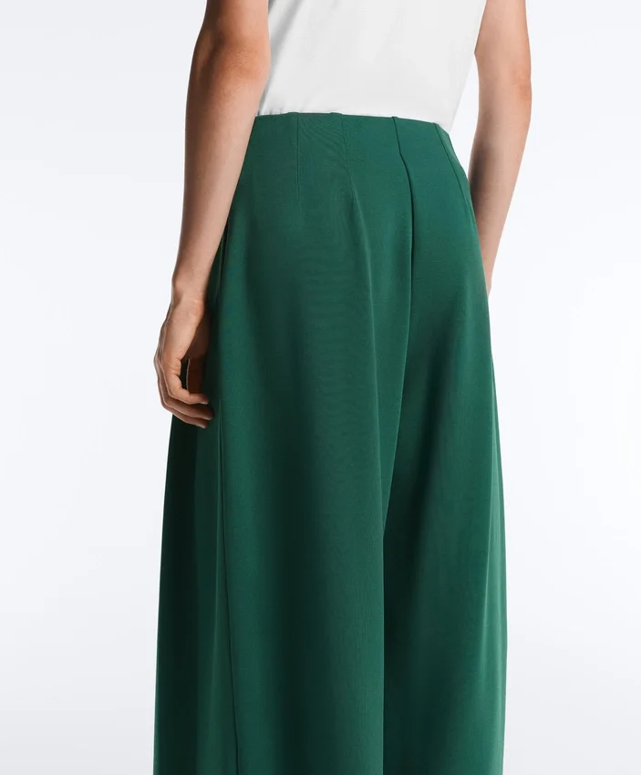 Cotton Wide-Leg Pique Trousers with Pleats Cotton Wide-Leg Pique Trousers with Pleats