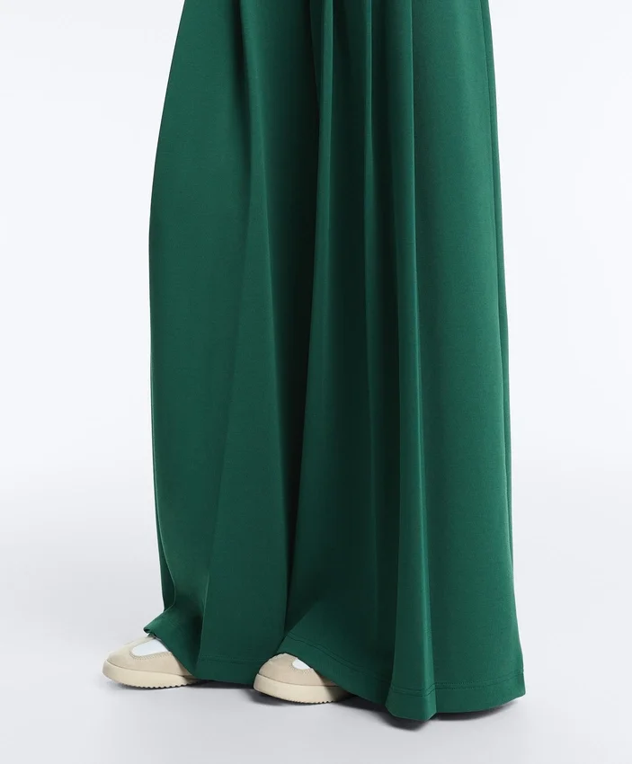 Cotton Wide-Leg Pique Trousers with Pleats Cotton Wide-Leg Pique Trousers with Pleats