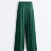 Cotton Wide-Leg Pique Trousers with Pleats Cotton Wide-Leg Pique Trousers with Pleats