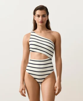 Crochet Stripe Asymmetric Trikini