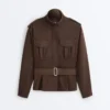 Cropped Piqué Utility Jacket with Belt Cropped Piqué Utility Jacket with Belt
