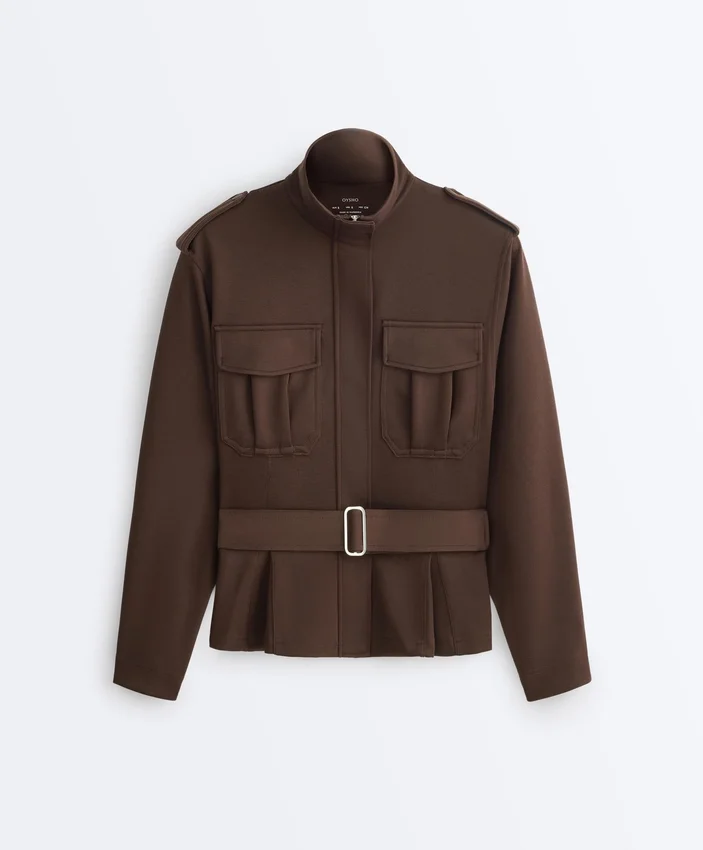 Cropped Piqué Utility Jacket with Belt Cropped Piqué Utility Jacket with Belt