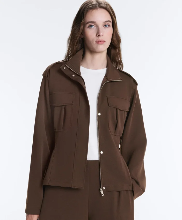 Cropped Piqué Utility Jacket with Belt Cropped Piqué Utility Jacket with Belt