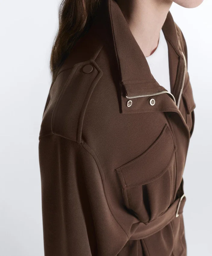 Cropped Piqué Utility Jacket with Belt Cropped Piqué Utility Jacket with Belt