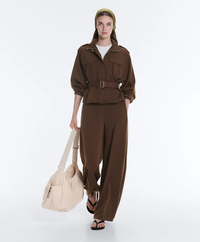 Cropped Piqué Utility Jacket with Belt Cropped Piqué Utility Jacket with Belt