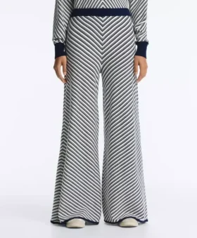 Diagonal Stripe Wide-Leg Knit Trousers