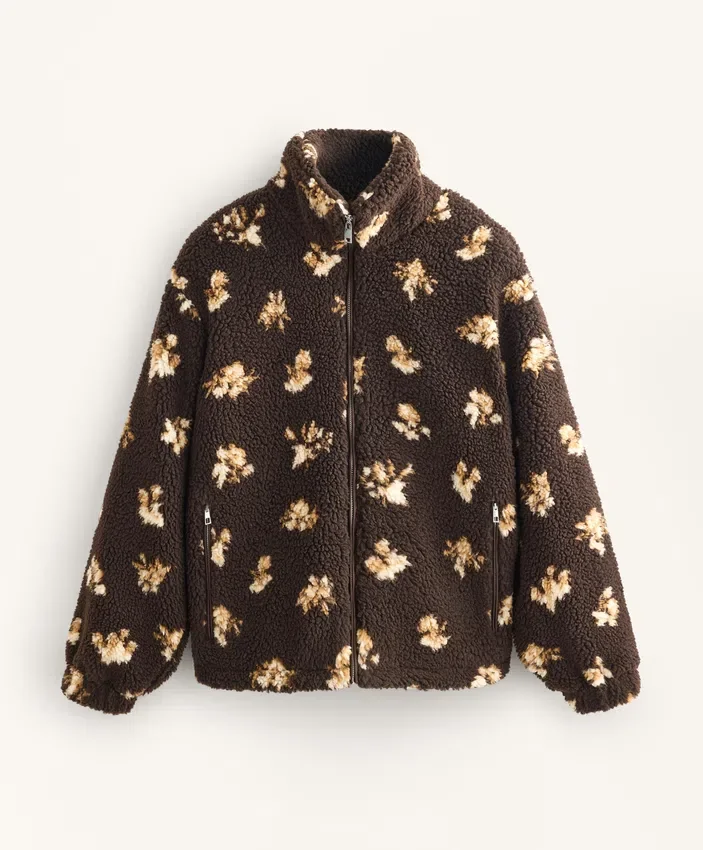 Faux-Shearling Floral Print Jacket Faux-Shearling Floral Print Jacket