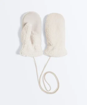 Faux-Shearling Mittens with Cord