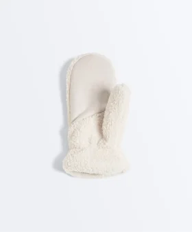 Faux-Shearling Mittens with Cord