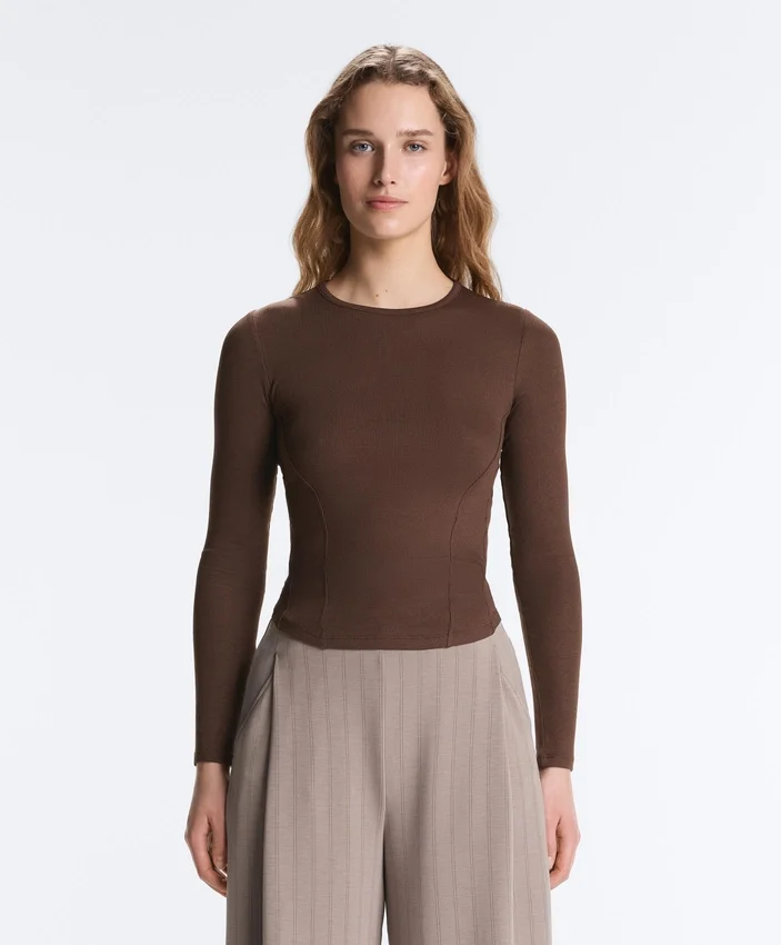 Fitted Long Sleeve Rib T-Shirt with Cotton and Modal Fitted Long Sleeve Rib T-Shirt with Cotton and Modal