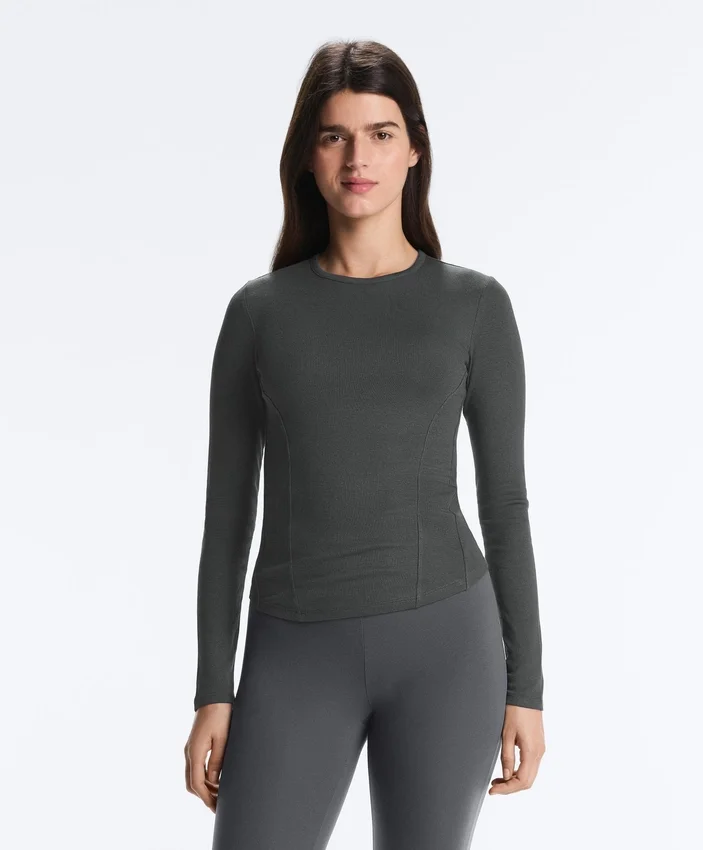 Fitted Long Sleeve Rib T-Shirt with Cotton and Modal Fitted Long Sleeve Rib T-Shirt with Cotton and Modal