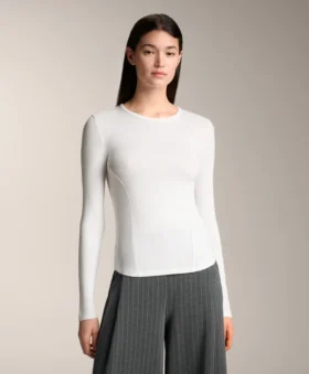 Fitted Long Sleeve Rib T-Shirt with Cotton and Modal