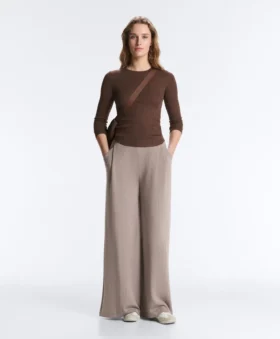 Fitted Long Sleeve Rib T-Shirt with Cotton and Modal