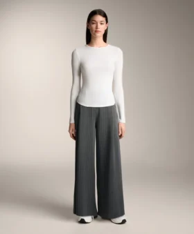 Fitted Long Sleeve Rib T-Shirt with Cotton and Modal