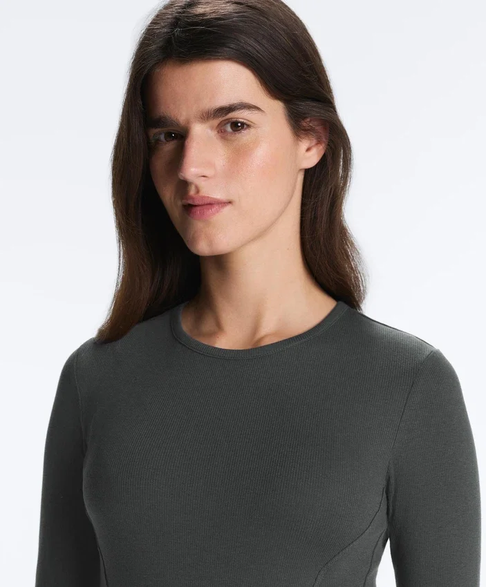 Fitted Long Sleeve Rib T-Shirt with Cotton and Modal Fitted Long Sleeve Rib T-Shirt with Cotton and Modal