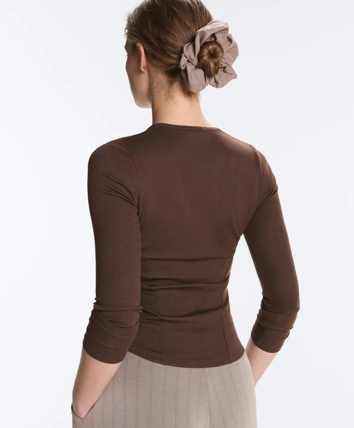 Fitted Long Sleeve Rib T-Shirt with Cotton and Modal Fitted Long Sleeve Rib T-Shirt with Cotton and Modal